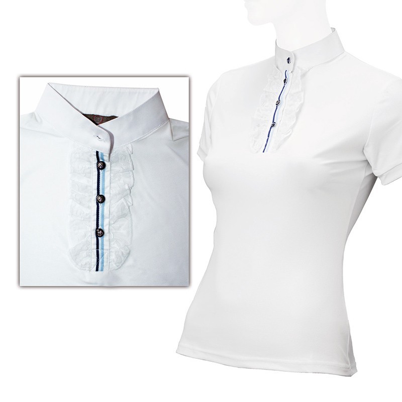 POLO DE MUJER DE CONCURSO CON VOLANTES XL 01.Blanco