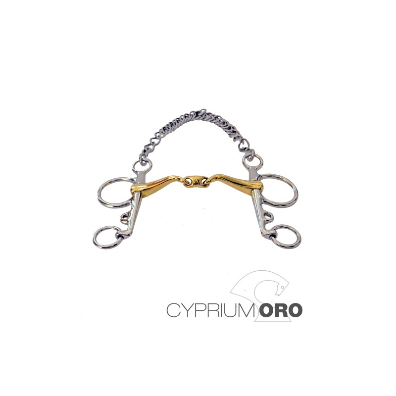 Bocado Sefton cyprium oro pelham embocadura 45º partida doble pierna larga