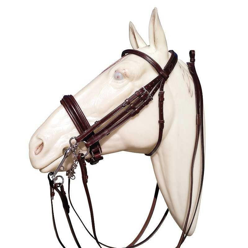 CABEZADA DE CUERO INGLÉS CON DOBLE RIENDA