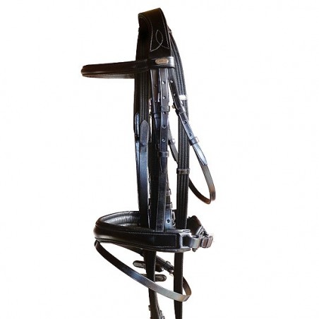 CABEZADA DE CUERO INGLÉS CON DOBLE RIENDA